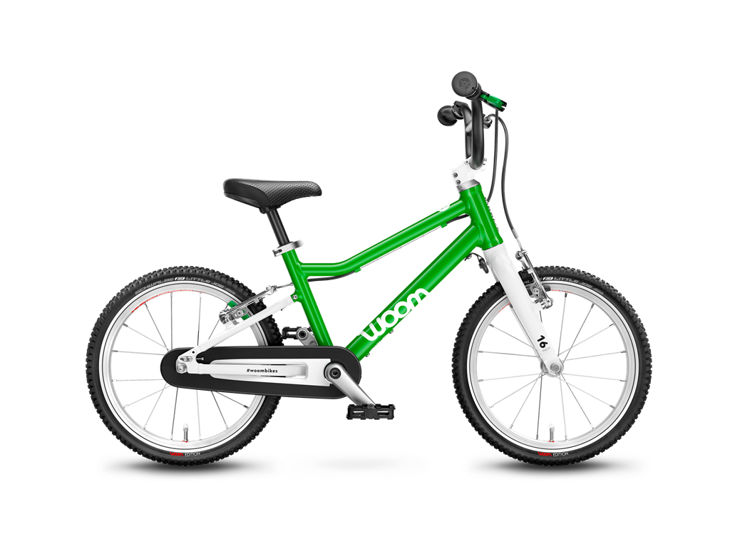 Woom 3 16" Barnesykkel 4-6 år Grønn Lett og stabil sykkel til barn