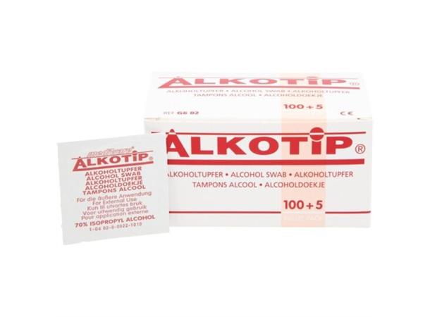 Alkotip  Injeksjonstørk 100stk 60x25mm Desinfiserer huden ved blodtest 
