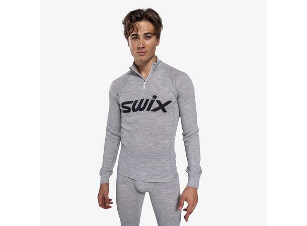 Swix Herre Trøye RaceX Merino m/ Zip S Teknisk ulltrøye Light Grey / Dark Navy 