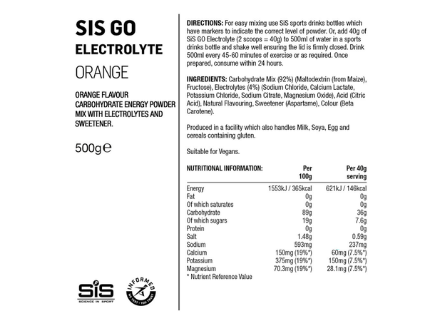 SIS Go Energy+ Electrolyte 500g Sportsdrikk med appelsinsmak 