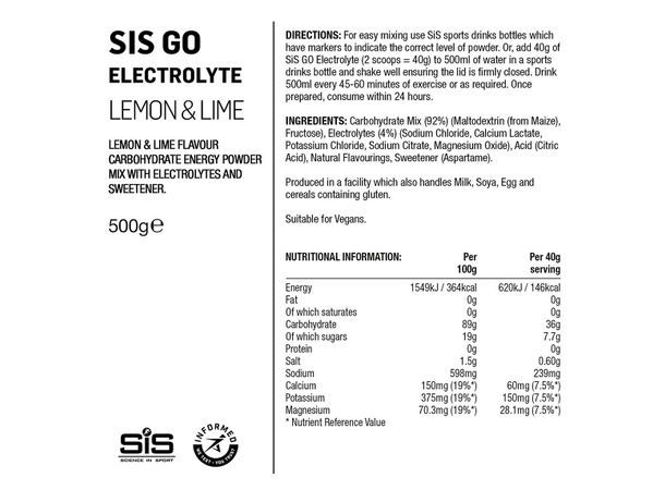 SIS Go Energy+ Electrolyte 500g Sportsdrikk med Lemon/Lime-smak 