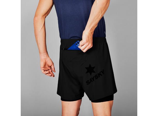 SAYSKY Herre Shorts 2n1 5" Pace L Populær treningsshorts til herre -Black 