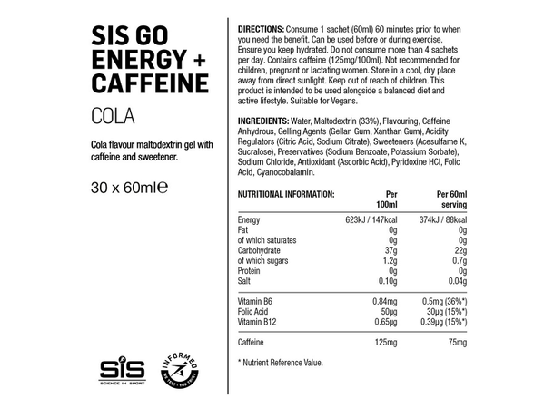 SIS Go Energy+ Caffeine Cola 60ml Energigel med koffein og colasmak 