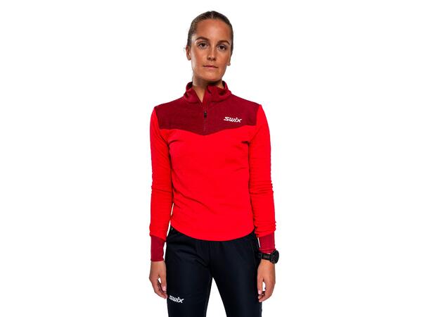Swix Dame Dynamic Mid Half Zip M Perfekte midlayer for aktive dager - rød 