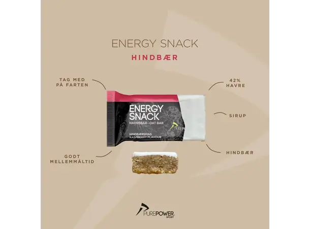 PurePower Energibar Bringebærsmak Velsmakende energibar, 60g 