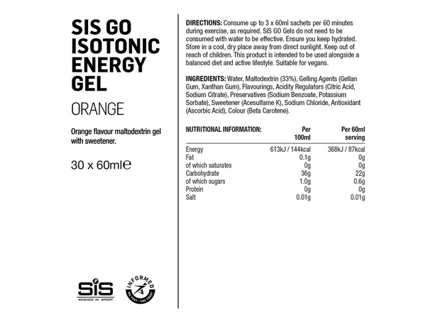 SIS Go Isotonic Gel Appelsin 60ml Isotonic energigel med appelsinsmak 