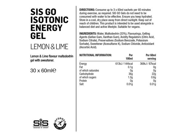 SIS Go Isotonic Gel Lemon/Lime 60ml Isotonic gel med sitron og lime smak 