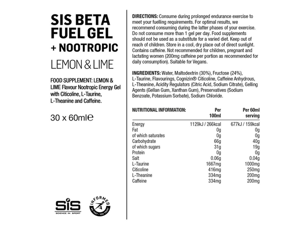 SIS Beta Fuel Gel+Nootr 6pk 60ml Energigel med koffein og nootropics 