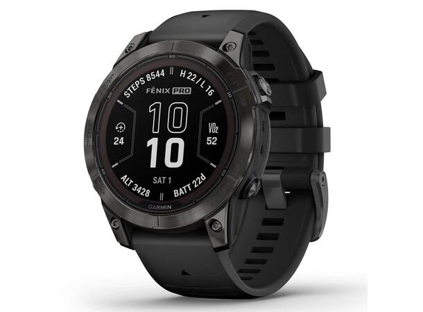 Garmin Fenix 7 Pro Saph Solar Edition Karbongrå DLC-titan Med Sort Rem 