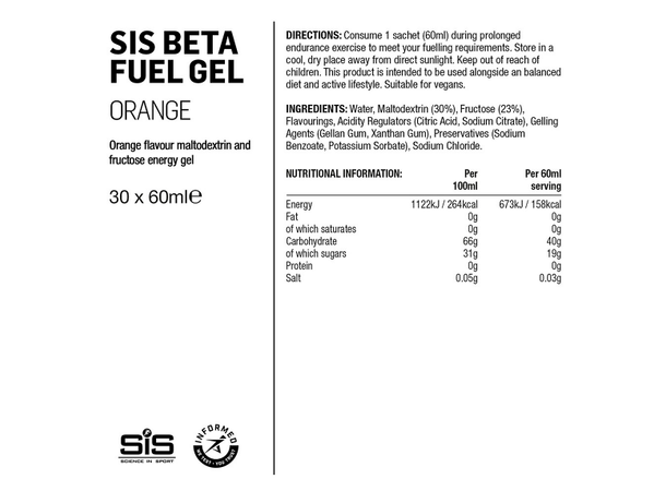 SIS Beta Fuel Gel Appelsin 60ml Energigel med appelsinsmak 